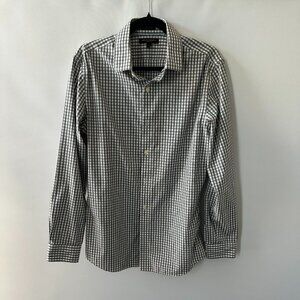Banana Republic Medium 15-15.5 Slim Gray & White Check Men's Dress Shirt